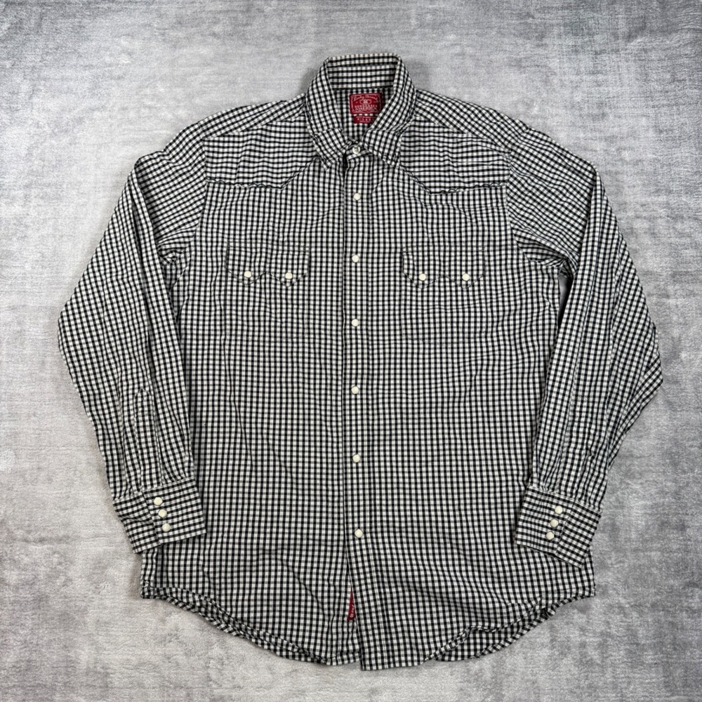 Lucky Brand Shirt Mens XL Black Pearl Gingham Snap Button Down Western Cowboy